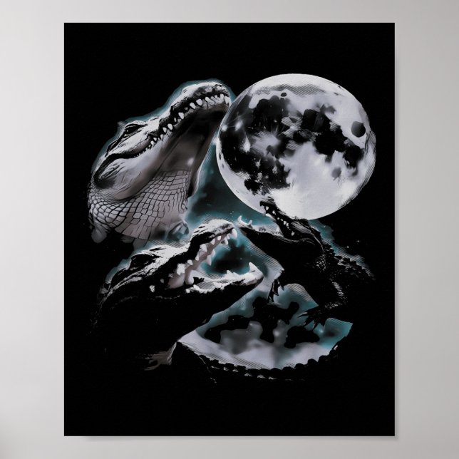 Poster Three Crocodiles Moon Funny 3 Alligator Dead Moon  (Frente)