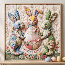 Poster Three Easter Bunny Quilted Look