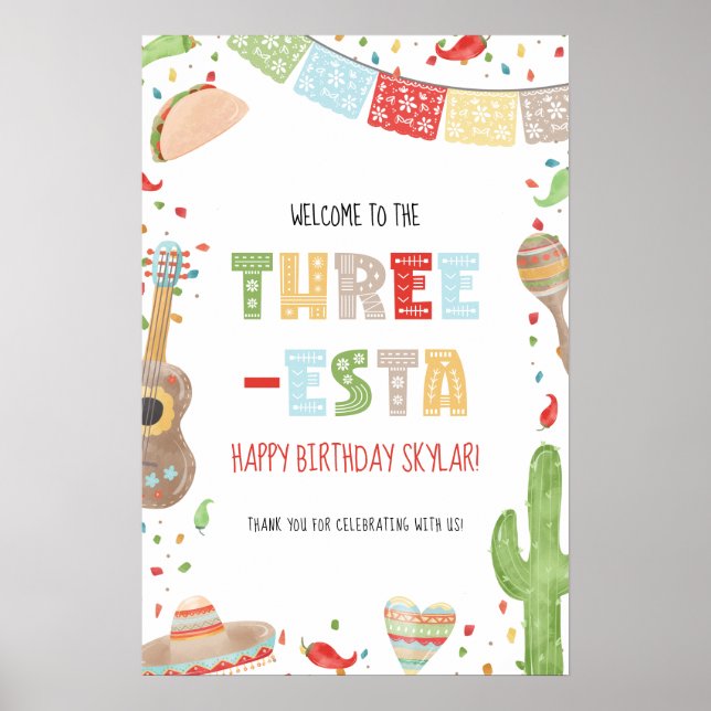 Poster Three-esta 3rd Birthday Party Welcome Sign (Frente)