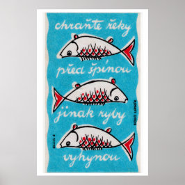 Poster Three Fishes - Matchbox Print - Czech Wall Art