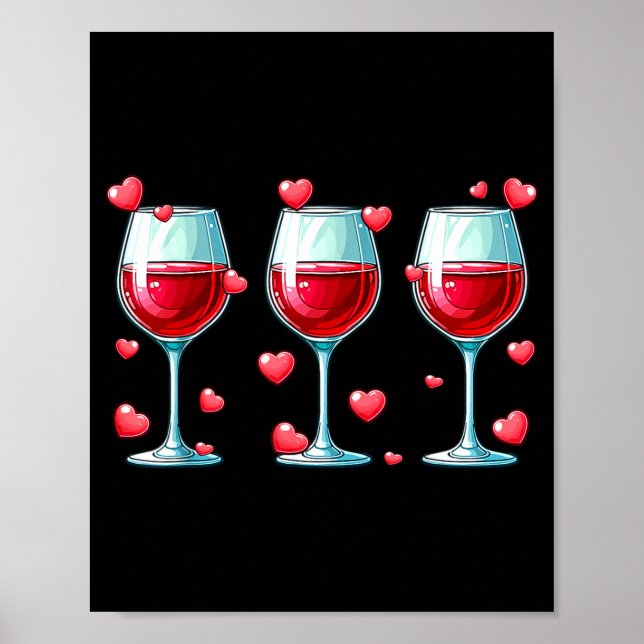 Poster Three Gles Of Wine Valentine's Day Couple Funny Dr (Frente)