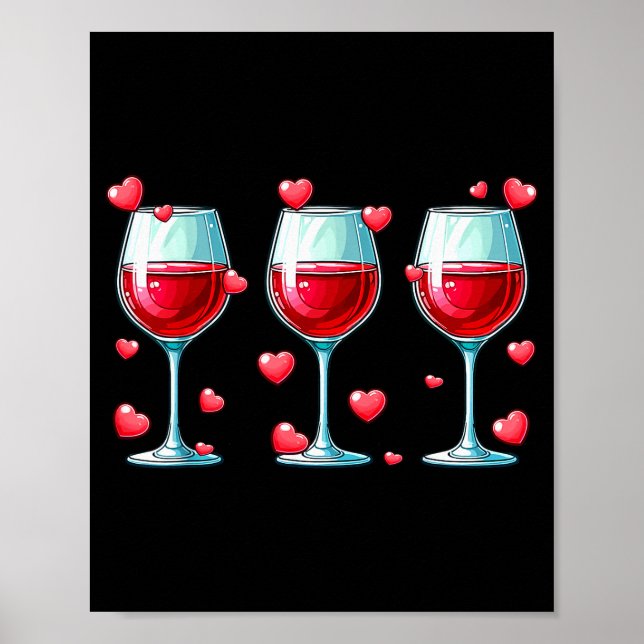 Poster Three Gles Of Wine Valentines Day Couple Funny Dri (Frente)
