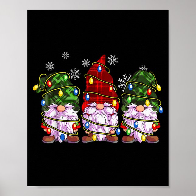 Poster Three Gnomes Men Women Buffalo Plaid Red Christmas (Frente)