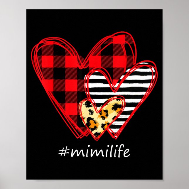 Poster Three Hearts Leopard Buffalo Plaid Mimi Life Valen (Frente)
