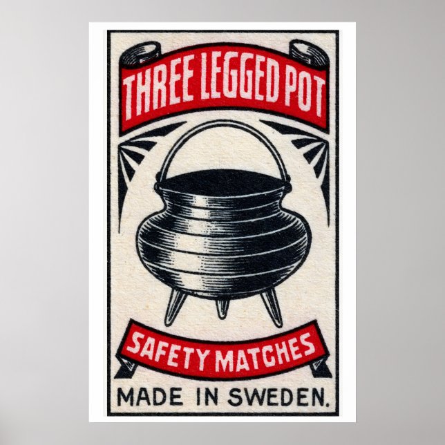 Poster Three-Legged Pot Sweden 1920s-30s Matchbox Label (Frente)