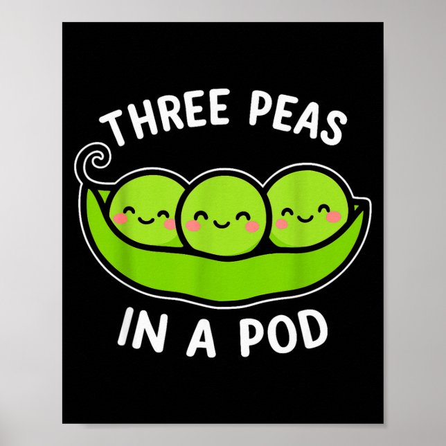 Poster Three Peas In A D Cute Kawaii Funny  (Frente)