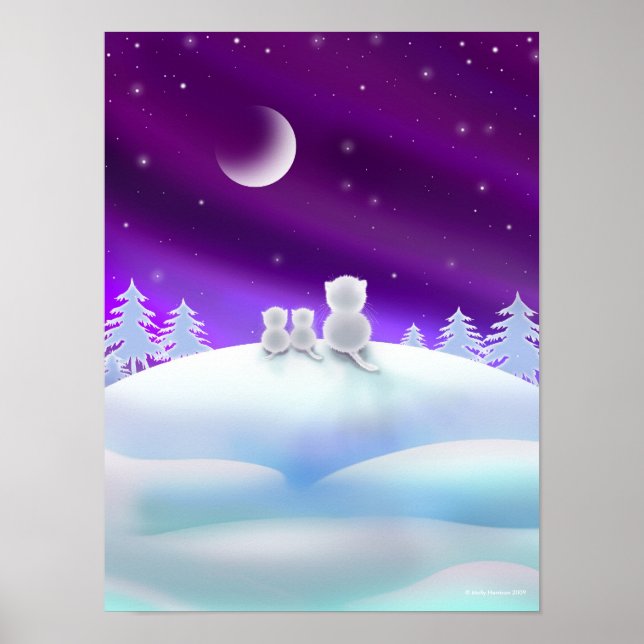 Poster Three White Cats atop a Snow Hill (Frente)