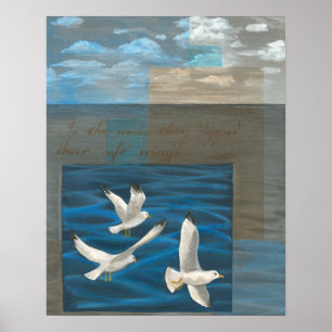 Poster Three White Seagulls Flying Over the Water