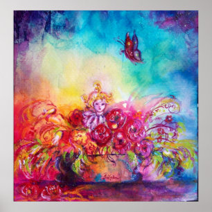 PÔSTER THUMBELINA, CESTA DA FLOR E BORBOLETA