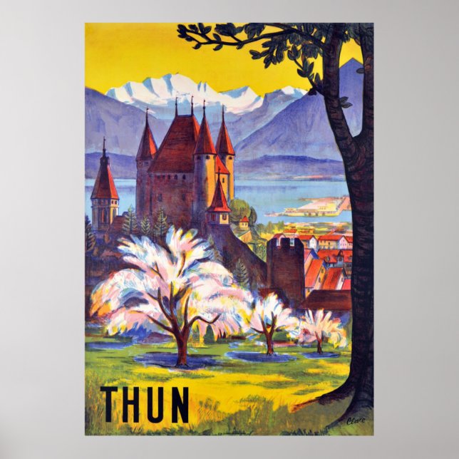 Poster Thun, Castle e lago, Suiça (Frente)