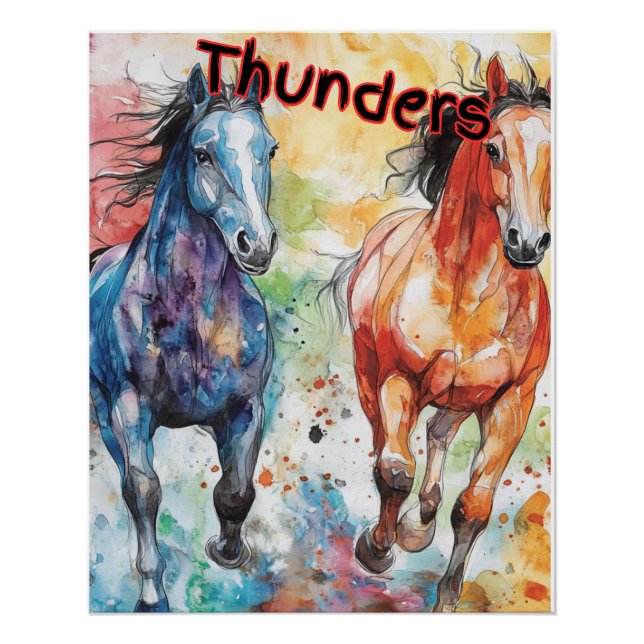 Pôster Thunders - Cavalos de Aquarela (Frente)