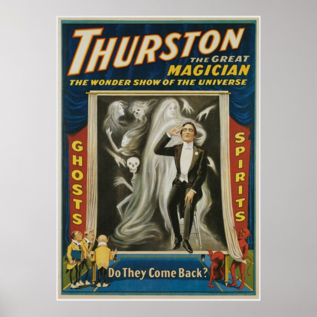 Pôster Thurston Mágico ~ Fantasmas ~ Vintage Magic Act (Frente)