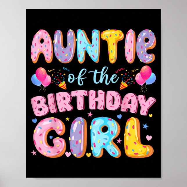 Poster Tia da Menina de Aniversário Doce Donut Aniversári (Frente)
