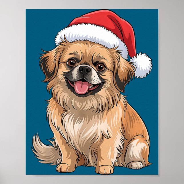 Poster Tibetan Spaniel Dog Christmas Santa Hat Pet Dog Lo (Frente)