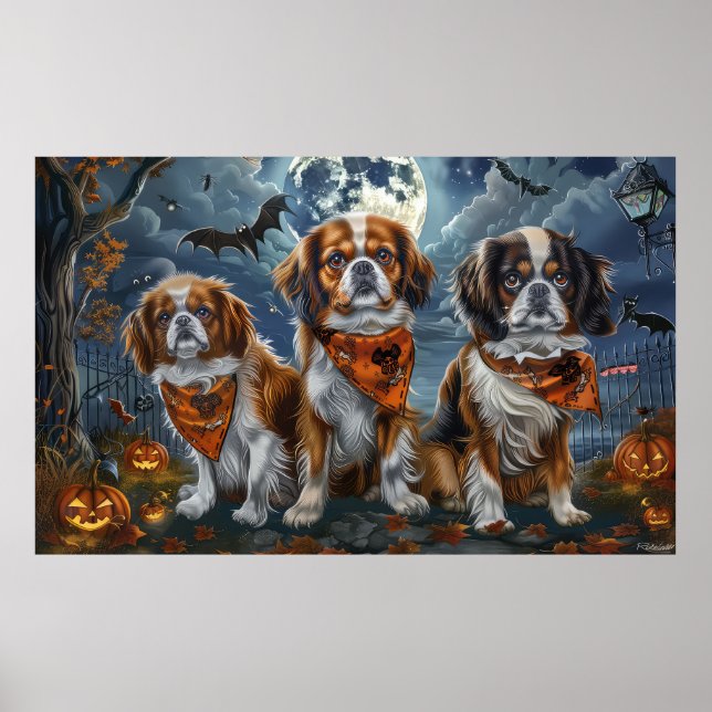 Poster Tibetan Spaniel Halloween Assustador  (Frente)
