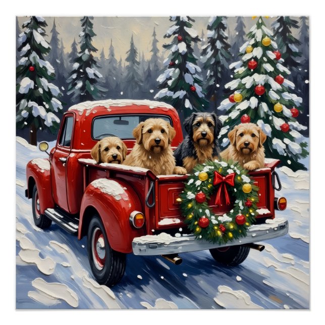 Pôster Tibetan Terrier Christmas Red Truck Holiday (Frente)