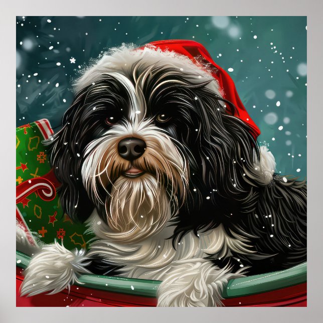 Poster Tibetano Terrier Dog Natal Festivo (Frente)