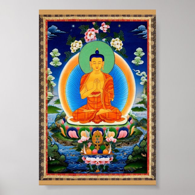 Pôster Tibetano Thangka Prabhutaratna Buddha (Frente)