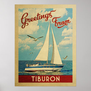 Poster Tiburon Sailboat Viagens vintage Califórnia