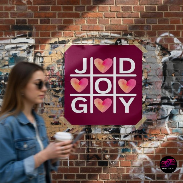 Poster Tic Tac Toe Joy e Deus, fé cristã (Joy wins. Faith, love, and good vibes taking over the street.)