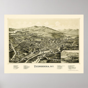 Pôster Ticonderoga, mapa panorâmico de NY - 1891