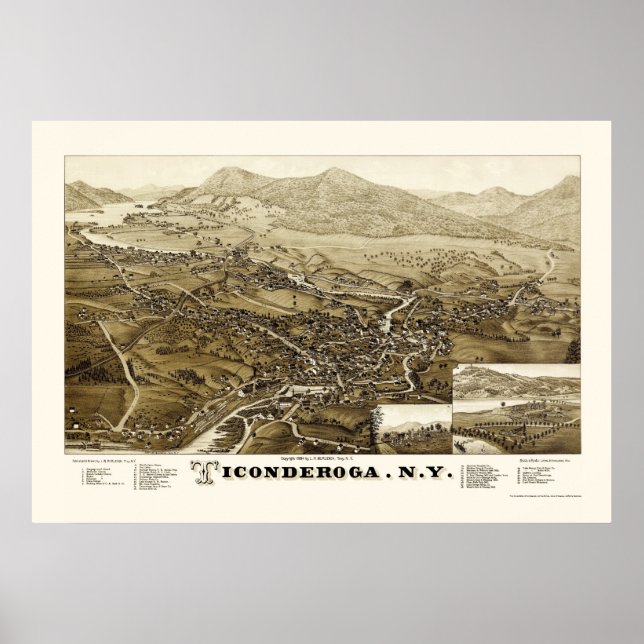 Poster Ticonhava, Mapa Panorâmico NY - 1884 (Frente)