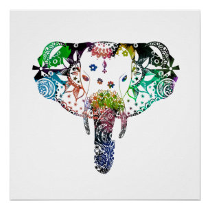 Pôster Tie dye arco-íris linha tangente elefante