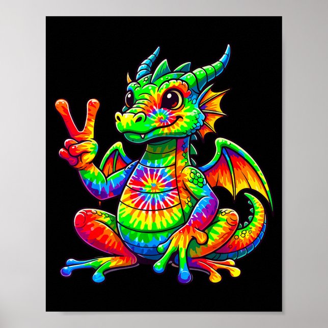 Poster Tie-dye Dragon Peace Sign Hipe  (Frente)
