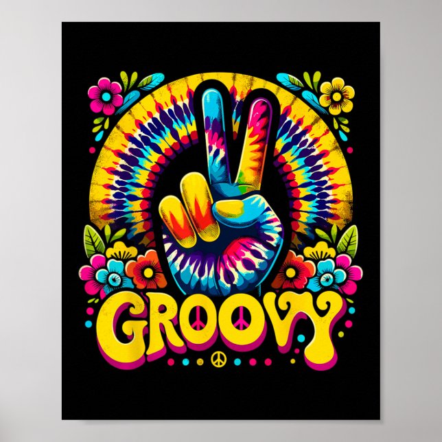Poster Tie Dye Groovy Sinal de Paz Hippie (Frente)