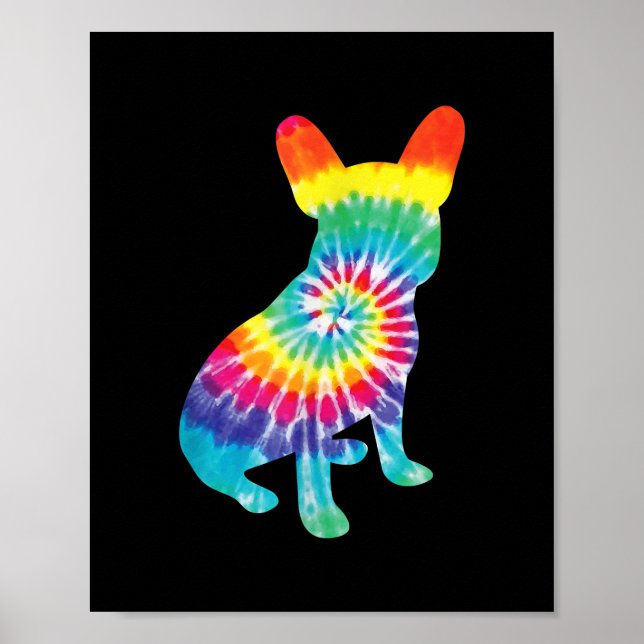 Poster Tie Dye Hippie French Bulldog Gift For Dog Lover (Frente)