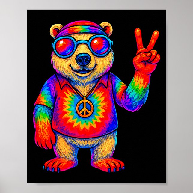 Poster Tie-dye Lar Bear Peace Sign Hip  (Frente)