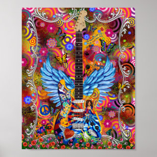 Poster Tie dye, peace, love, guitarras Janis Tribute Post