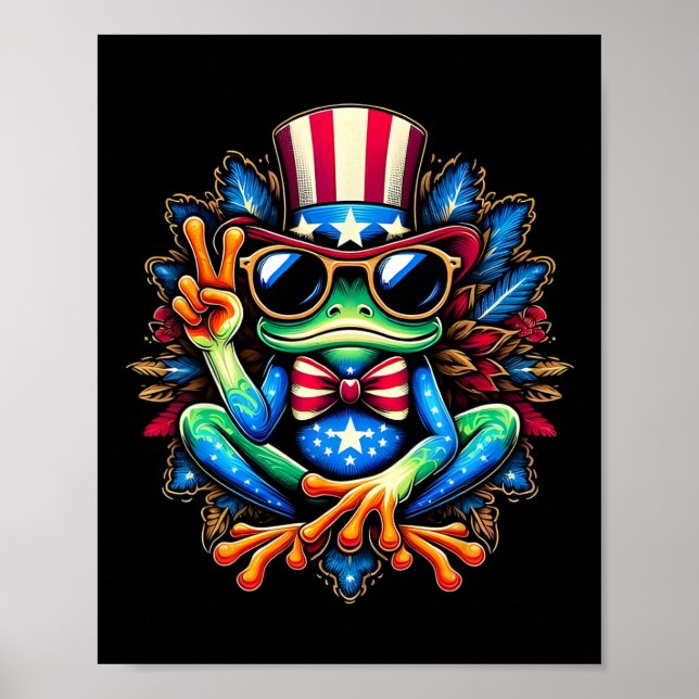 Poster Tie-dye Sapo Peace Sign Hippie 4 De Julho (Frente)