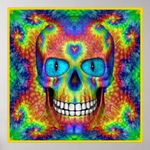 Poster Tie Dye Skull Morto Zombie Coloridos Mortos