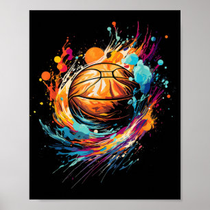 Poster Tie Dye Splash Basquete Colorida De Basquete