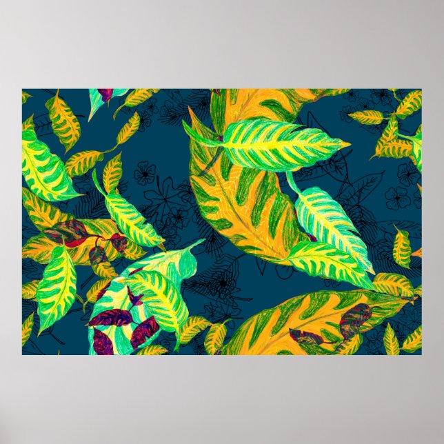 Poster Tie Tropical Dye Blue Gouache. Padrão tropical. G (Frente)