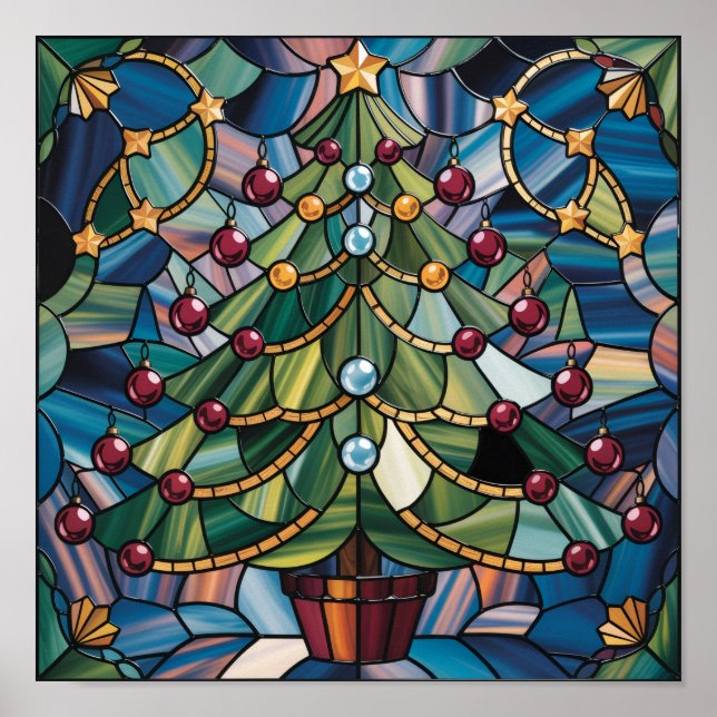 Poster Tiffany-Style Stained Glass Christmas Tree (Frente)