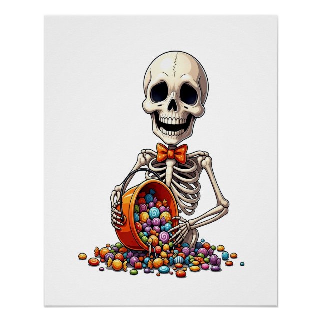 Pôster Tigela de Doces de Esqueleto Halloween (Frente)