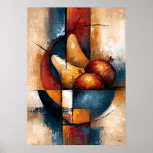 Poster Tigela de Frutas Abstrata Nashi Zakuro com Peras