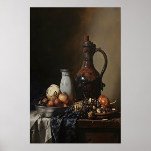 Poster Tigela de Frutas Dark Academia, Pintura Antiga