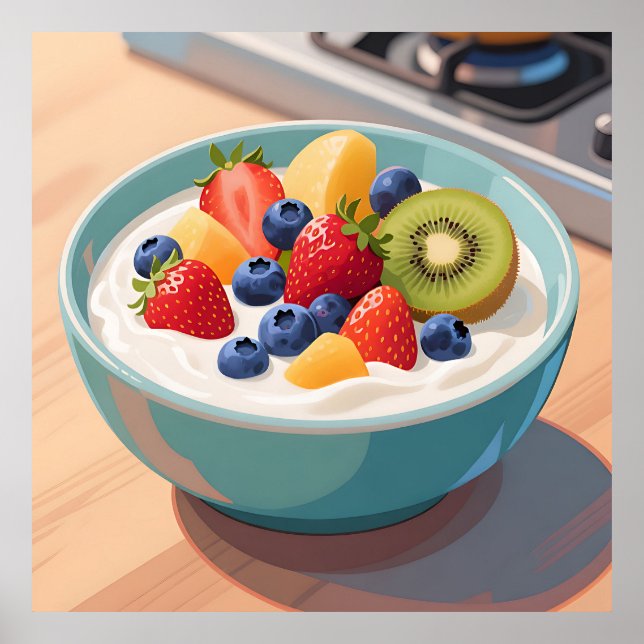 Poster Tigela de Iogurte com Frutas Frescas (Frente)