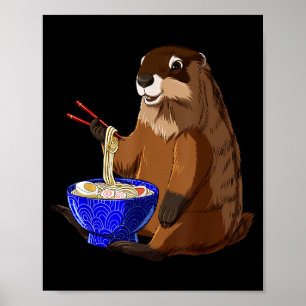 Poster Tigela de Ramen Kawaii Macarrão Japonês Groundhog
