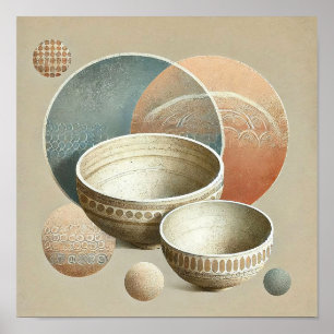 Poster Tigelas Cerâmicas Boho Terrosas Minimalistas Abstr