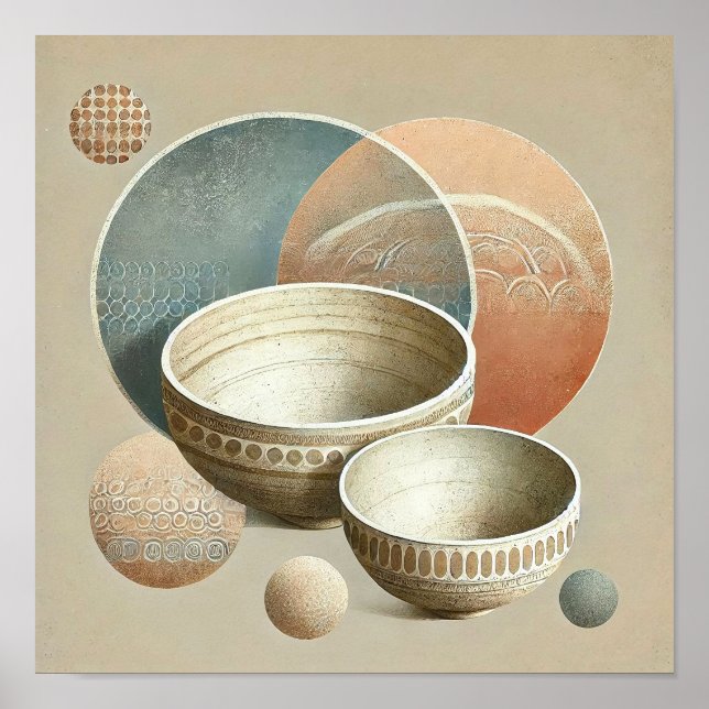 Poster Tigelas Cerâmicas Boho Terrosas Minimalistas Abstr (Frente)