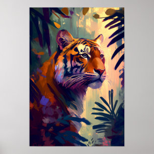 Poster Tiger Animal Retrato Pintando Vida Selvagem ao ar 
