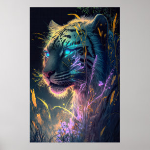 Poster Tiger Animal Retrato Pintando Vida Selvagem ao ar 