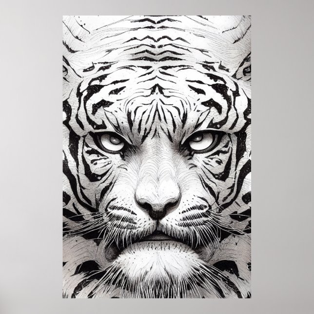 Poster Tiger Animal Wild Nature Illustration Line Epic (Frente)