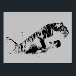 Poster Tiger Atacando a Pop Art<br><div class="desc">estilo pop,  preto e branco na imagem do tigre de fundo da cinza.</div>