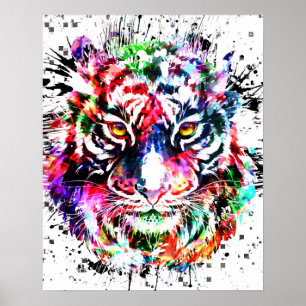 Poster Tiger Desenho Colorido Abstrato Art