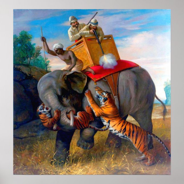 Poster Tiger Hunting Briton Rivière 1920 (Frente)